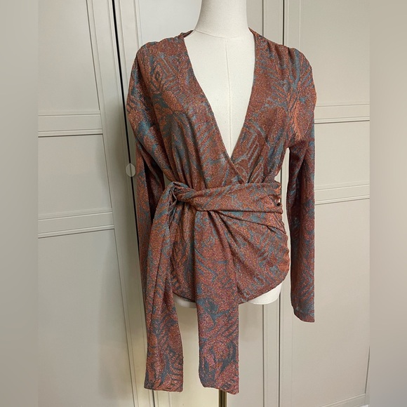 Zara Trafaluc Shimmer Wrap Top in Rust and Teal - Picture 4 of 12